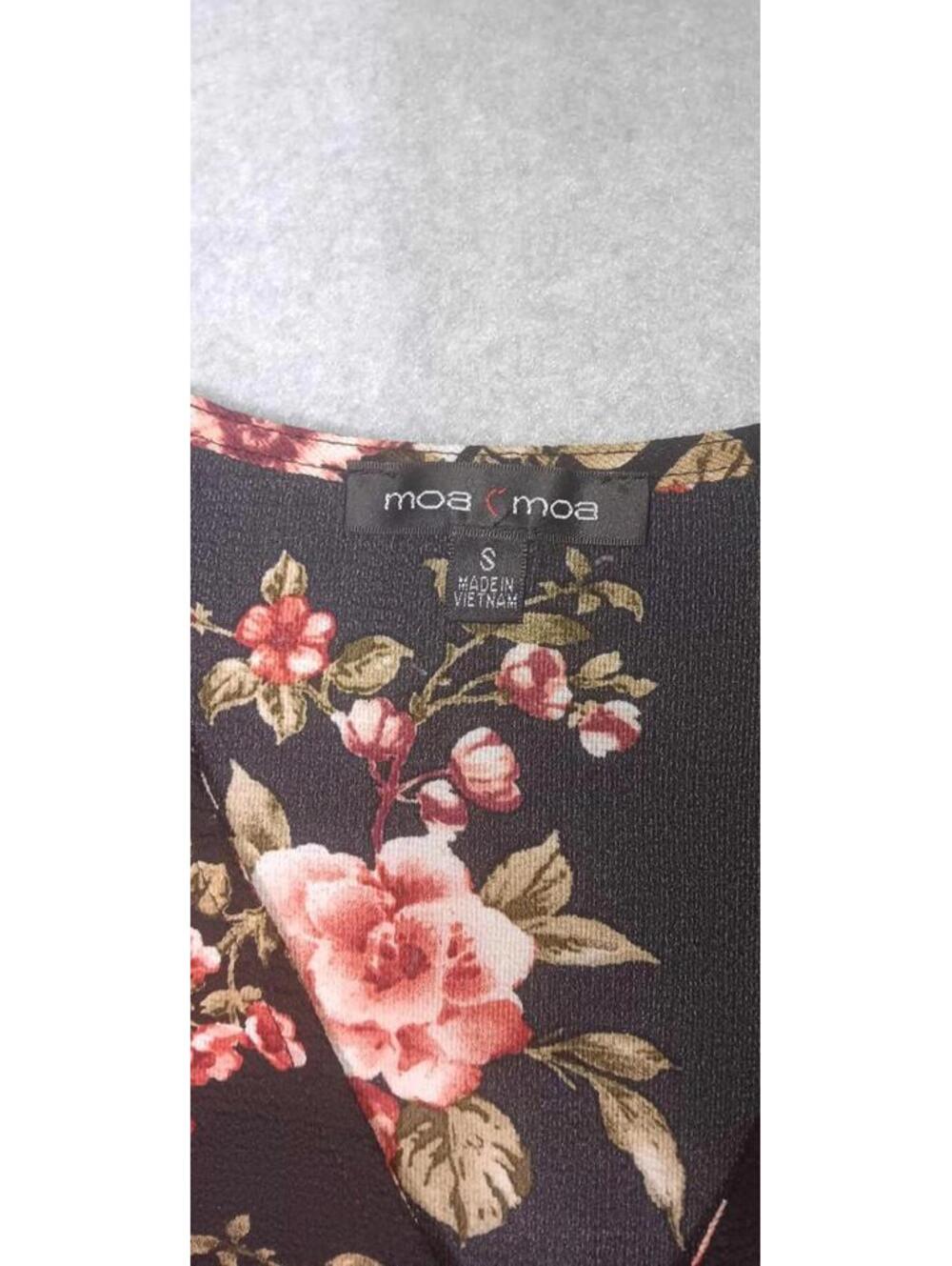 Moa Moa 3/4 Ruffled Sleeve Peplum Blouse Womens Size Small Black With Pink... - Picture 2 of 11